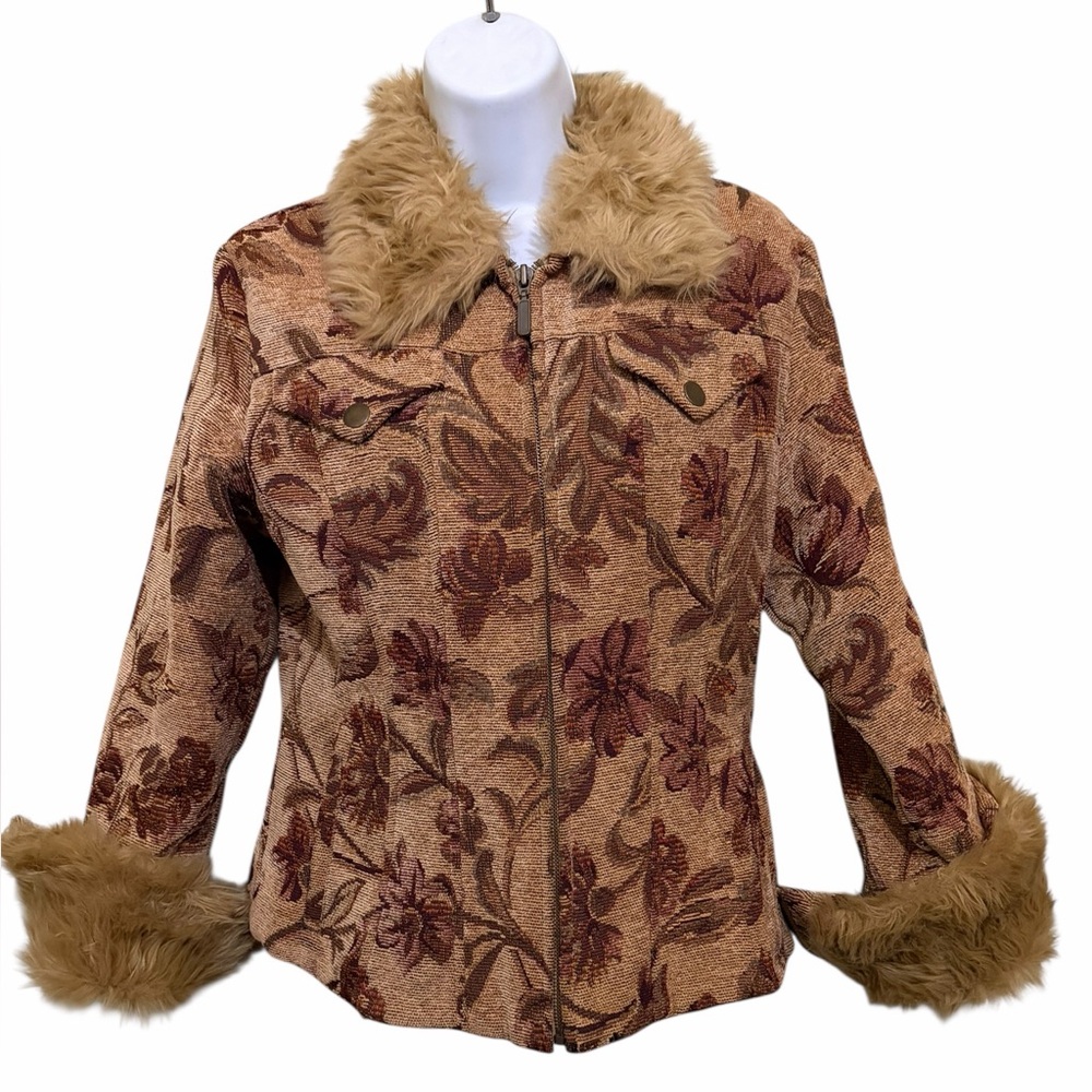 Penny Lane Tapestry Faux Fur Trim SZ S Y2K Boho Western Festival Streetwear VTG - Picture 4 of 12